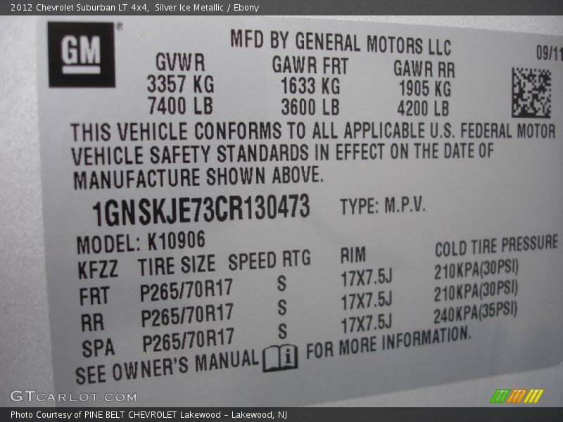 Silver Ice Metallic / Ebony 2012 Chevrolet Suburban LT 4x4