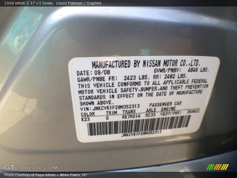 Liquid Platinum / Graphite 2009 Infiniti G 37 x S Sedan