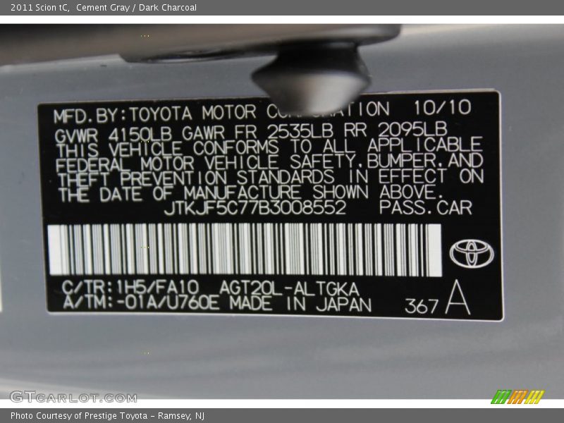 Cement Gray / Dark Charcoal 2011 Scion tC