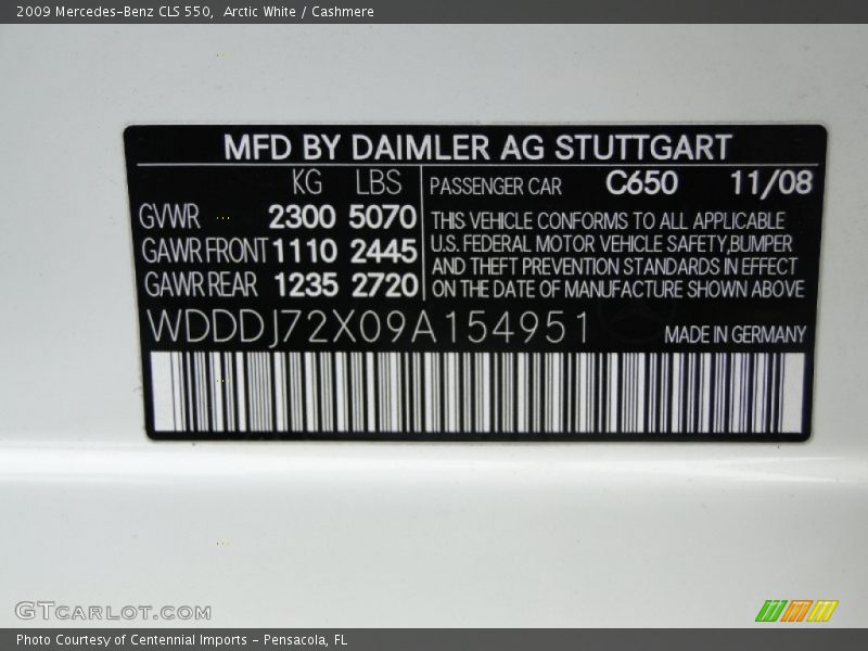Arctic White / Cashmere 2009 Mercedes-Benz CLS 550