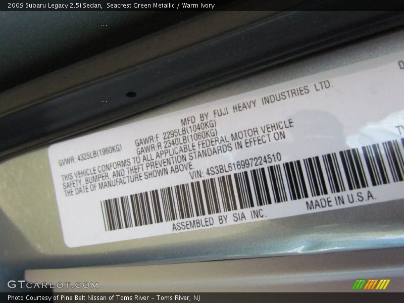 Seacrest Green Metallic / Warm Ivory 2009 Subaru Legacy 2.5i Sedan