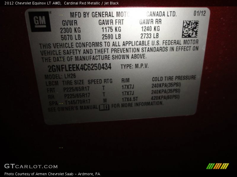 Cardinal Red Metallic / Jet Black 2012 Chevrolet Equinox LT AWD