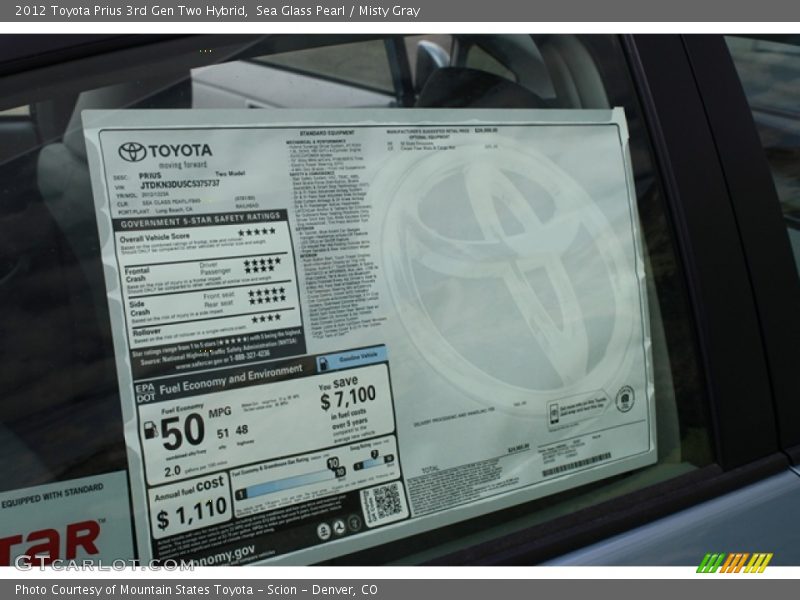  2012 Prius 3rd Gen Two Hybrid Window Sticker