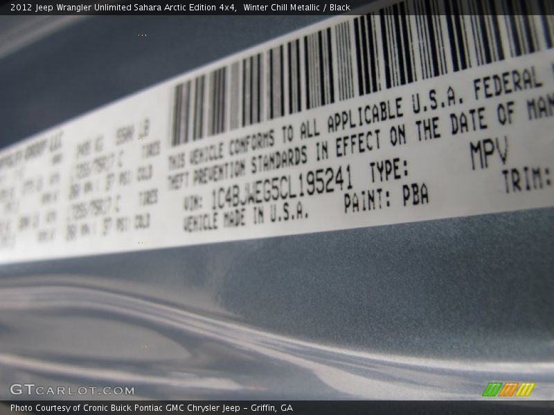 2012 Wrangler Unlimited Sahara Arctic Edition 4x4 Winter Chill Metallic Color Code PBA