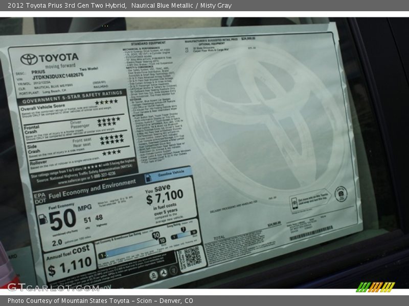  2012 Prius 3rd Gen Two Hybrid Window Sticker