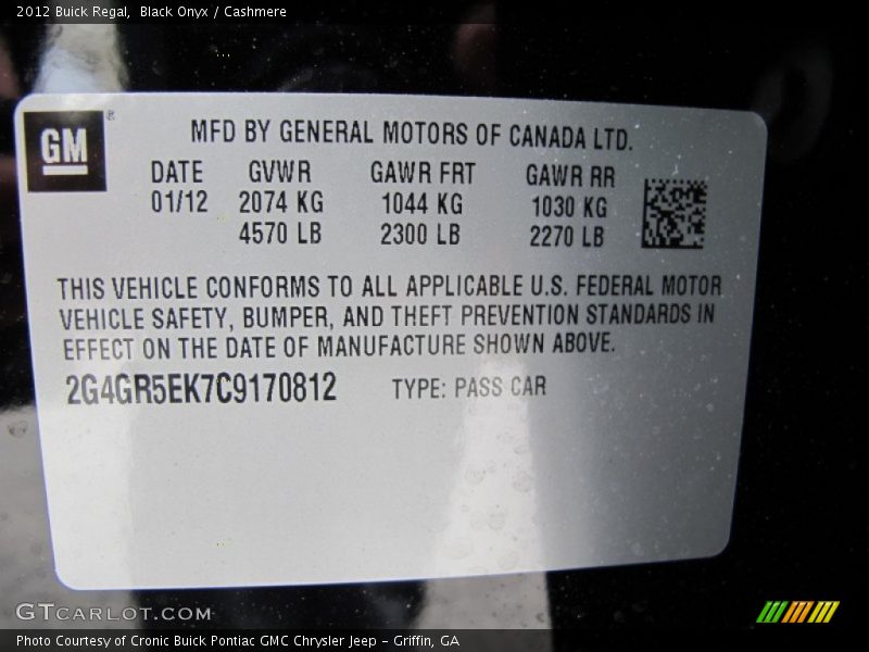 Black Onyx / Cashmere 2012 Buick Regal