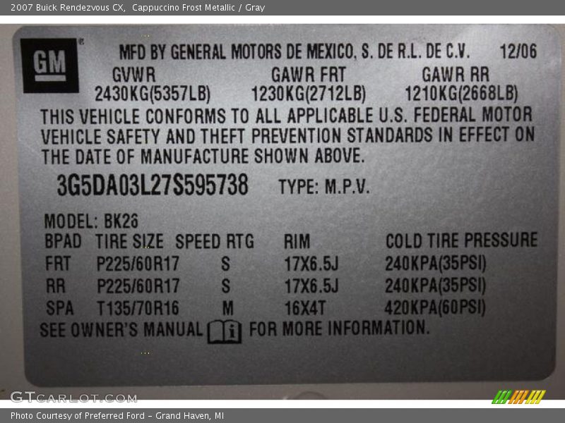 Cappuccino Frost Metallic / Gray 2007 Buick Rendezvous CX