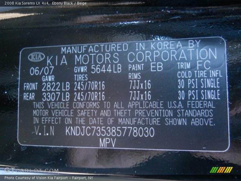 Ebony Black / Beige 2008 Kia Sorento LX 4x4
