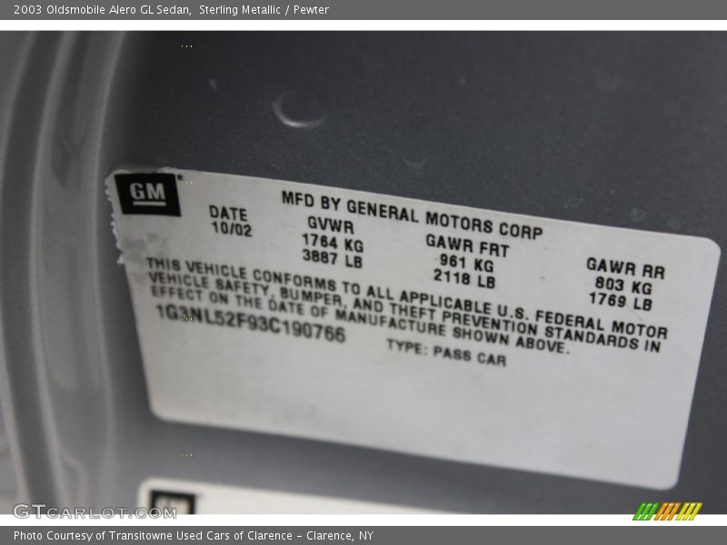 Sterling Metallic / Pewter 2003 Oldsmobile Alero GL Sedan