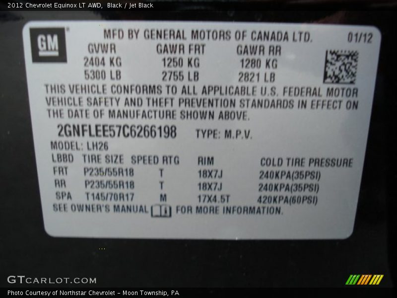 Black / Jet Black 2012 Chevrolet Equinox LT AWD