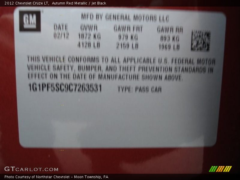 Autumn Red Metallic / Jet Black 2012 Chevrolet Cruze LT