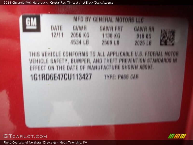 Crystal Red Tintcoat / Jet Black/Dark Accents 2012 Chevrolet Volt Hatchback