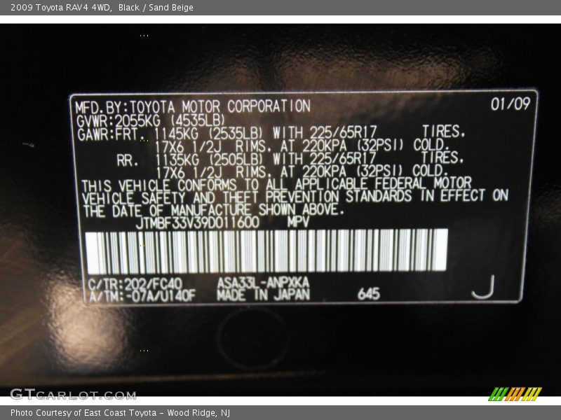 Black / Sand Beige 2009 Toyota RAV4 4WD