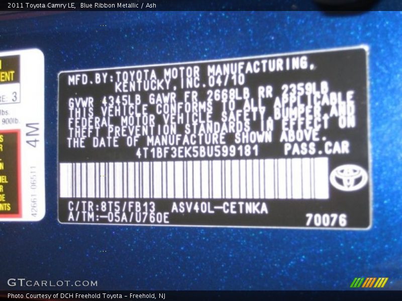 Blue Ribbon Metallic / Ash 2011 Toyota Camry LE