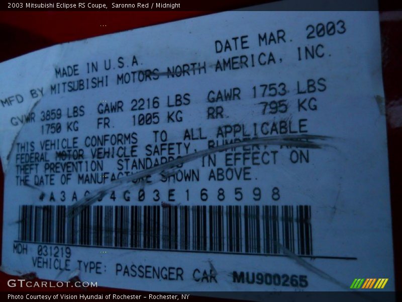 Saronno Red / Midnight 2003 Mitsubishi Eclipse RS Coupe
