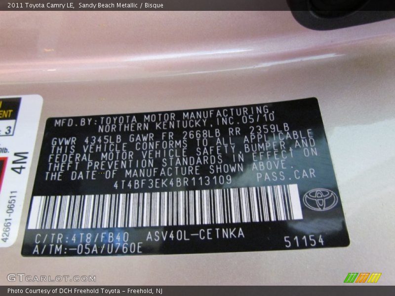 Sandy Beach Metallic / Bisque 2011 Toyota Camry LE