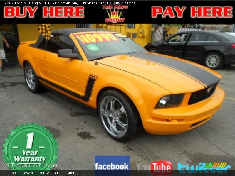 Grabber Orange / Dark Charcoal 2007 Ford Mustang V6 Deluxe Convertible