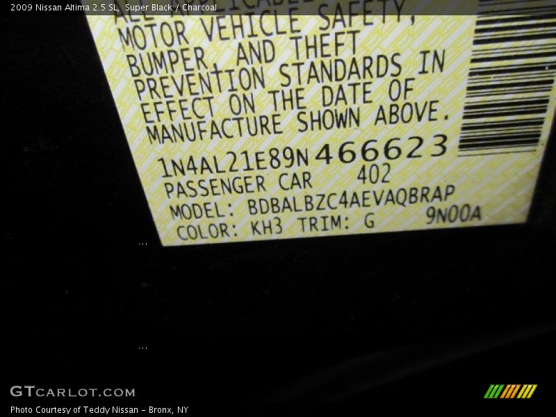 Super Black / Charcoal 2009 Nissan Altima 2.5 SL