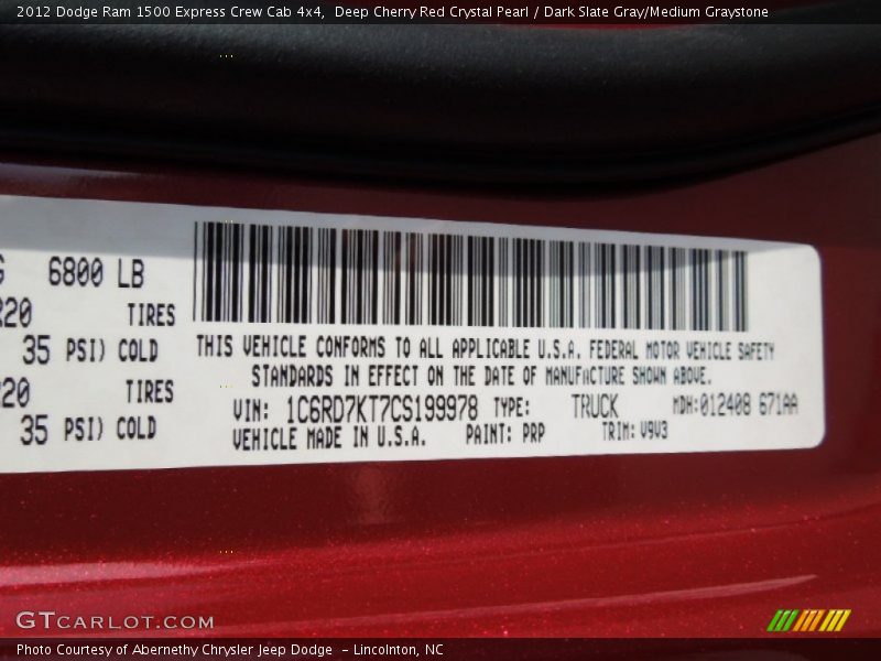 Deep Cherry Red Crystal Pearl / Dark Slate Gray/Medium Graystone 2012 Dodge Ram 1500 Express Crew Cab 4x4