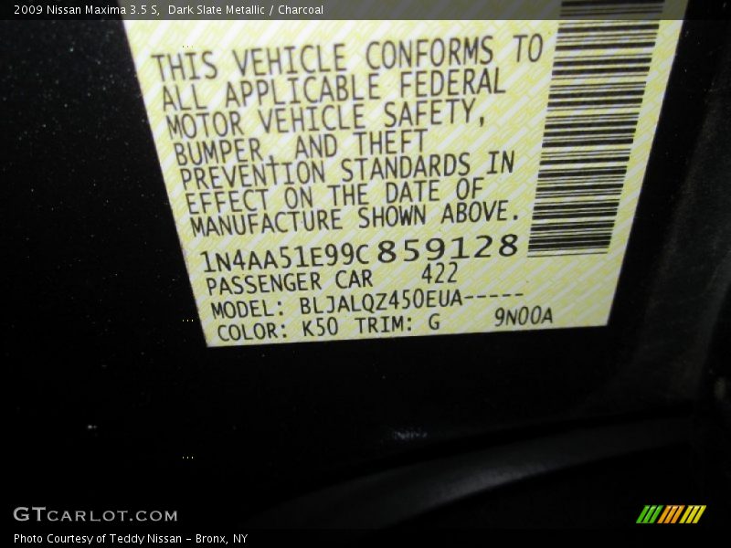 Dark Slate Metallic / Charcoal 2009 Nissan Maxima 3.5 S