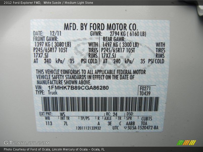 White Suede / Medium Light Stone 2012 Ford Explorer FWD