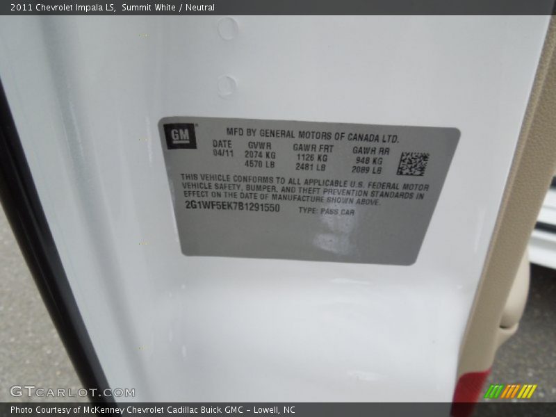 Summit White / Neutral 2011 Chevrolet Impala LS