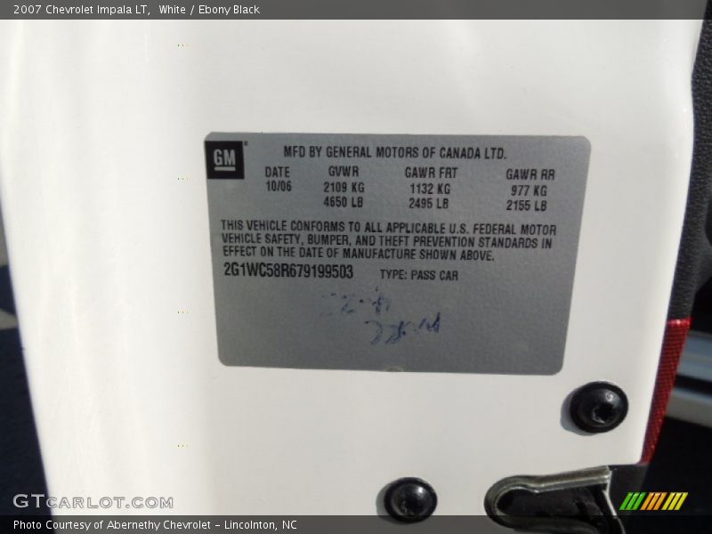 White / Ebony Black 2007 Chevrolet Impala LT
