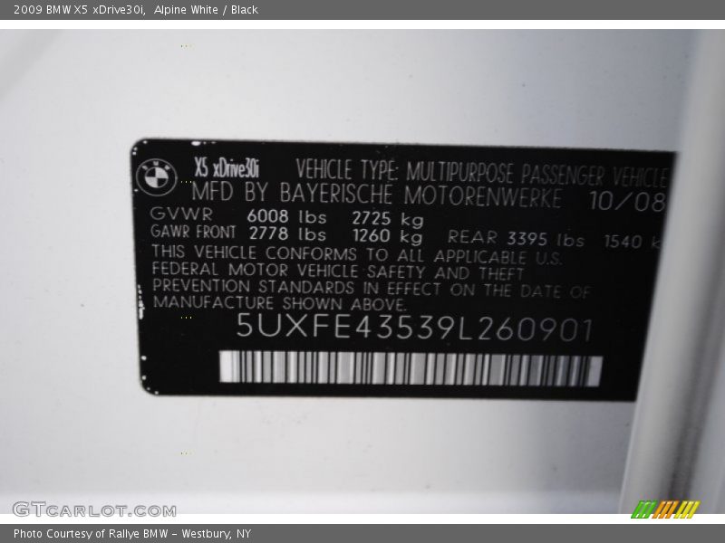 Alpine White / Black 2009 BMW X5 xDrive30i