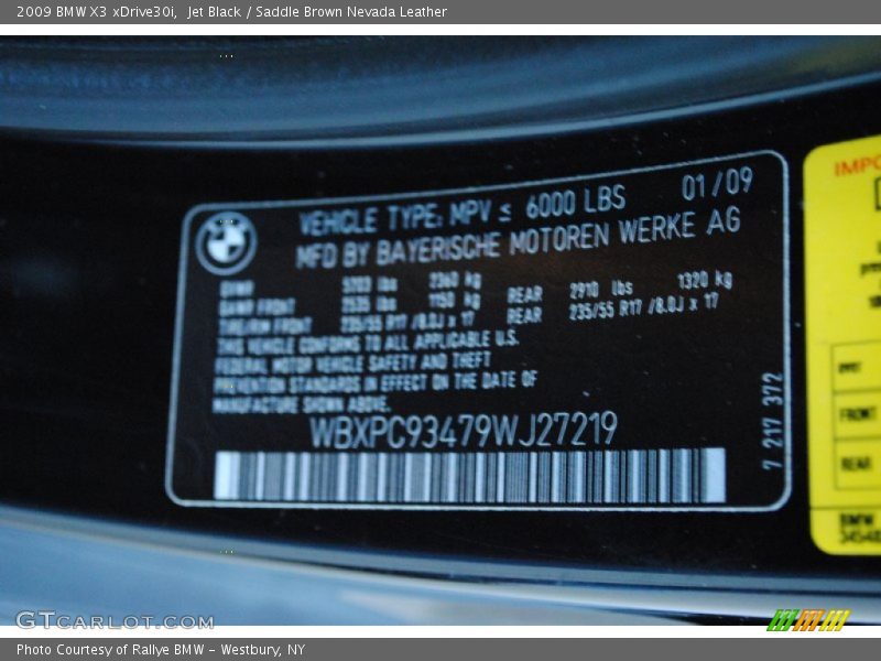 Jet Black / Saddle Brown Nevada Leather 2009 BMW X3 xDrive30i