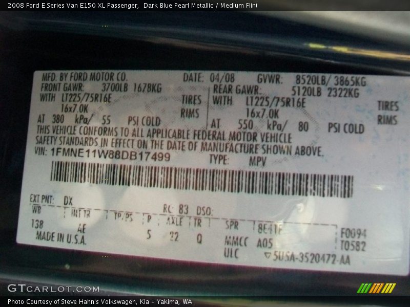Dark Blue Pearl Metallic / Medium Flint 2008 Ford E Series Van E150 XL Passenger