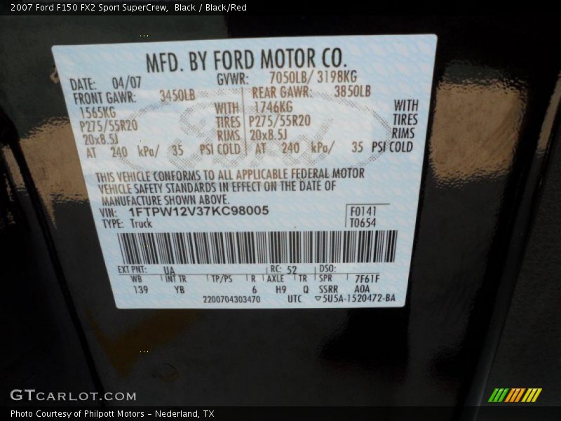 2007 F150 FX2 Sport SuperCrew Black Color Code UA