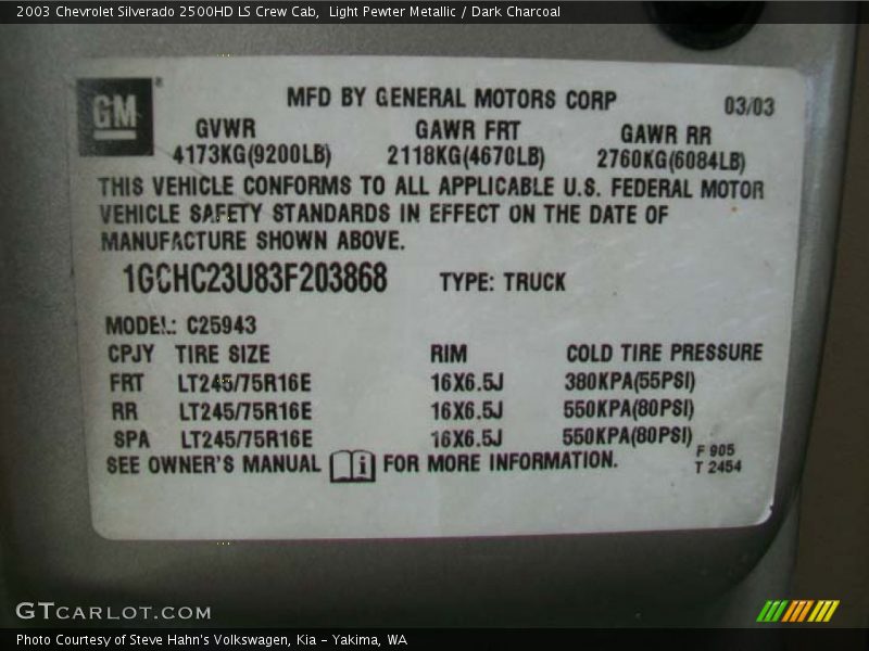 Light Pewter Metallic / Dark Charcoal 2003 Chevrolet Silverado 2500HD LS Crew Cab