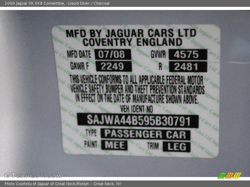 2009 XK XK8 Convertible Liquid Silver Color Code MEE
