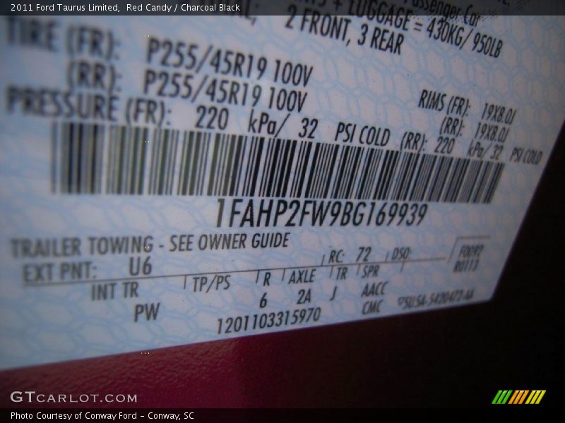 Red Candy / Charcoal Black 2011 Ford Taurus Limited