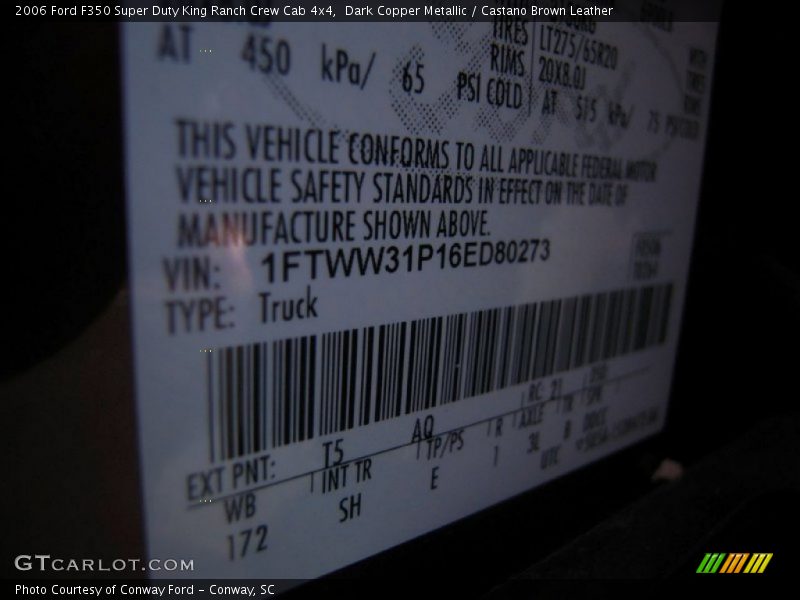 2006 F350 Super Duty King Ranch Crew Cab 4x4 Dark Copper Metallic Color Code T5