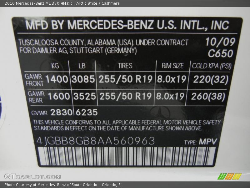 Arctic White / Cashmere 2010 Mercedes-Benz ML 350 4Matic