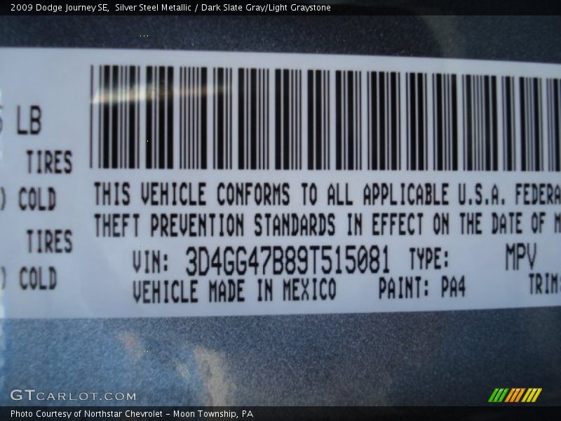 2009 Journey SE Silver Steel Metallic Color Code PA4