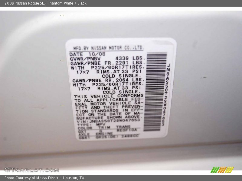 Phantom White / Black 2009 Nissan Rogue SL
