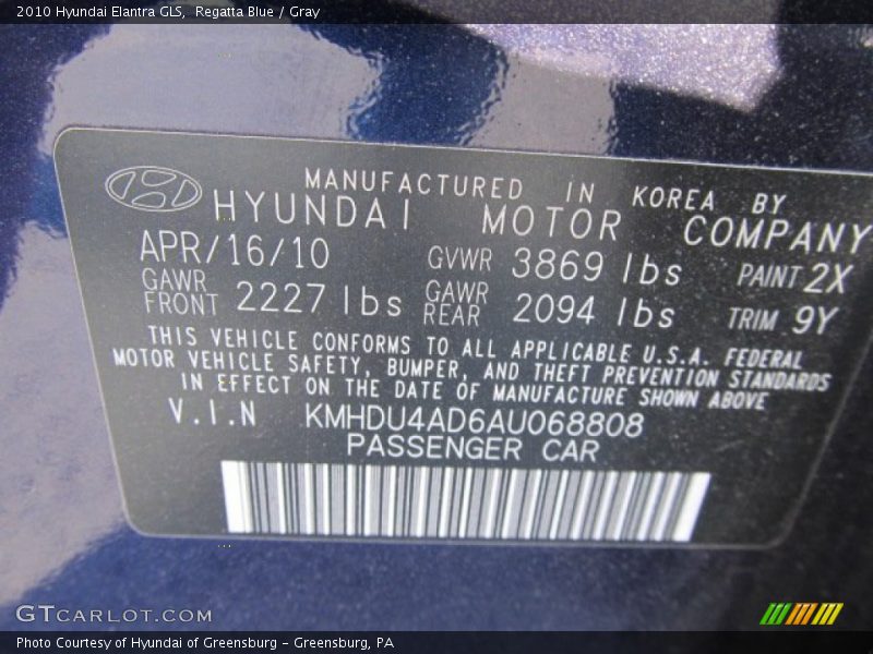Regatta Blue / Gray 2010 Hyundai Elantra GLS