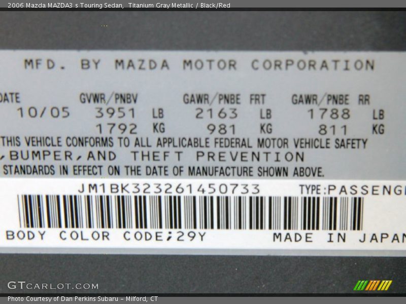 Titanium Gray Metallic / Black/Red 2006 Mazda MAZDA3 s Touring Sedan