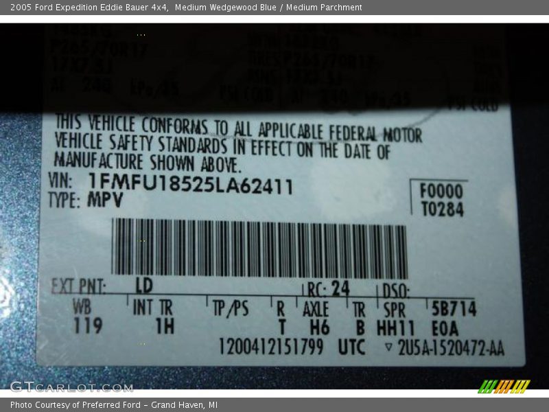 2005 Expedition Eddie Bauer 4x4 Medium Wedgewood Blue Color Code LD