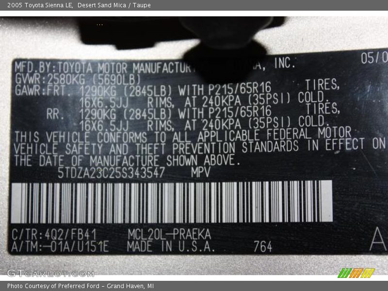 Desert Sand Mica / Taupe 2005 Toyota Sienna LE