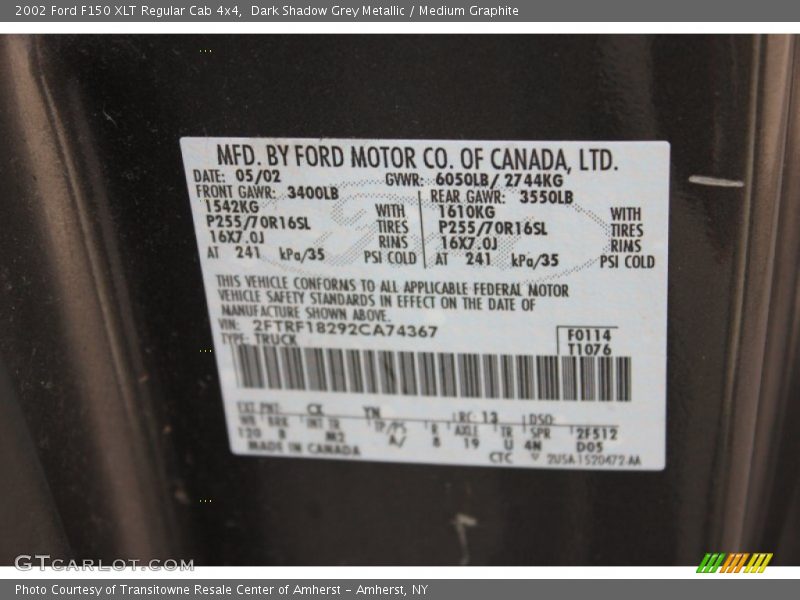 2002 F150 XLT Regular Cab 4x4 Dark Shadow Grey Metallic Color Code CX