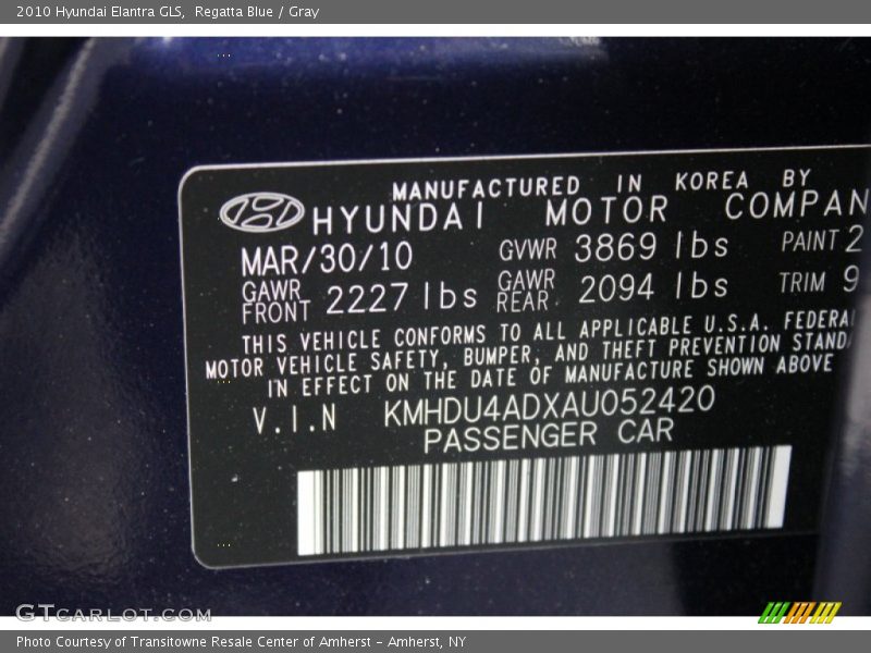 Regatta Blue / Gray 2010 Hyundai Elantra GLS