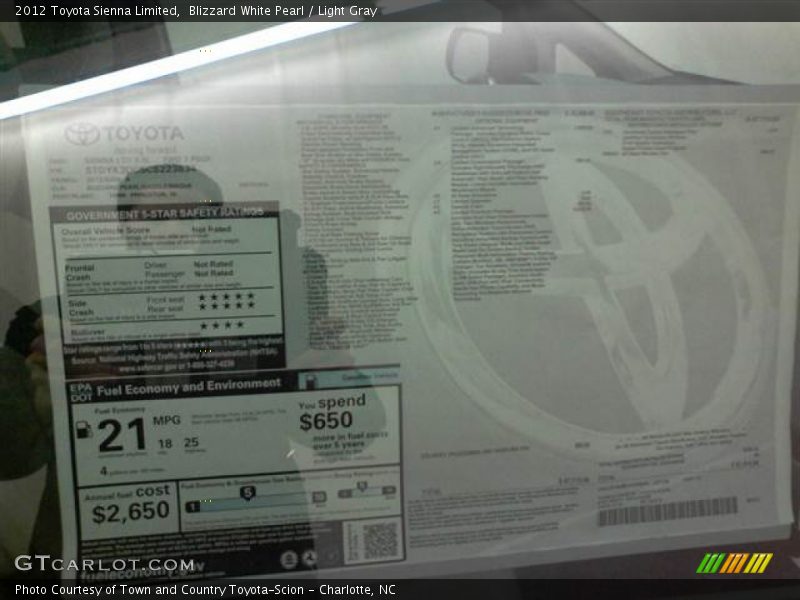 Blizzard White Pearl / Light Gray 2012 Toyota Sienna Limited