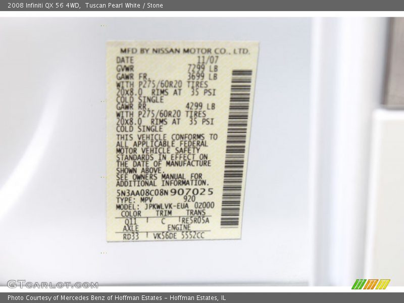 Tuscan Pearl White / Stone 2008 Infiniti QX 56 4WD