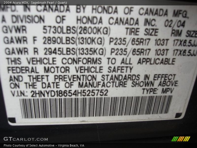 Sagebrush Pearl / Quartz 2004 Acura MDX