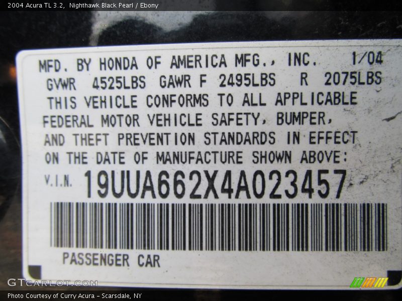 Nighthawk Black Pearl / Ebony 2004 Acura TL 3.2