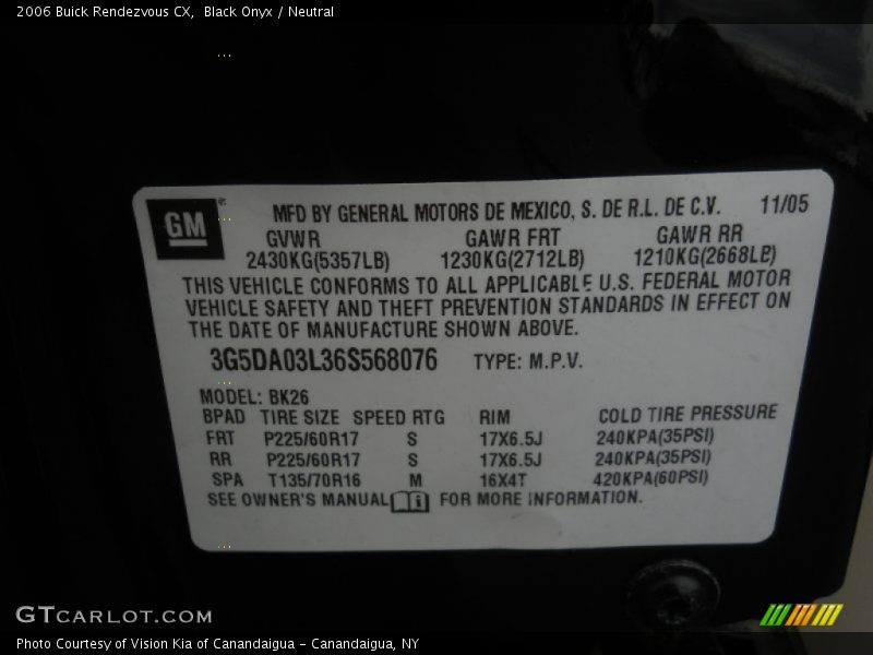 Black Onyx / Neutral 2006 Buick Rendezvous CX