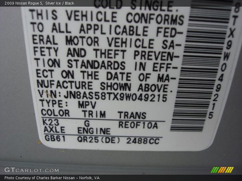 Silver Ice / Black 2009 Nissan Rogue S